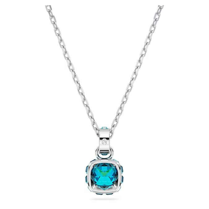 Birthstone pendant Square cut, December, Blue, Rhodium plate