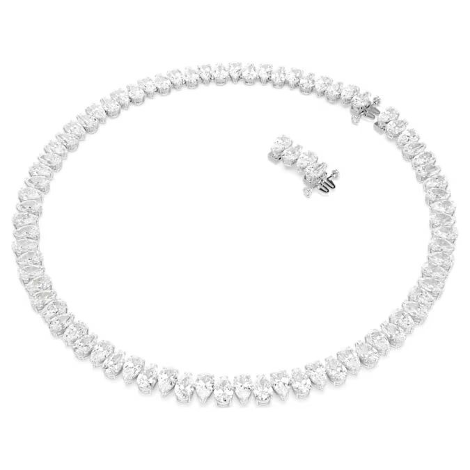 Matrix necklace Pear cut, White, Rhodium plated