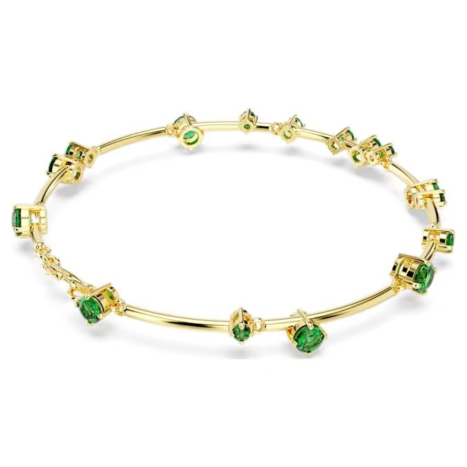 Constella bangle Mixed round cuts, Green, Gold-tone plated