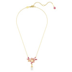 Gema pendant Mixed cuts, Crystal pearl, Flower, Pink, Gold-tone plated