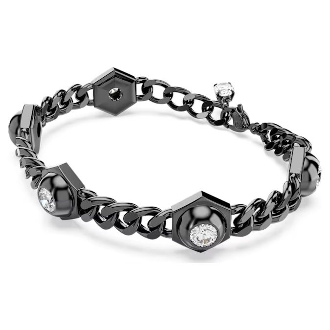 Numina bracelet Round cut, White, Ruthenium plated