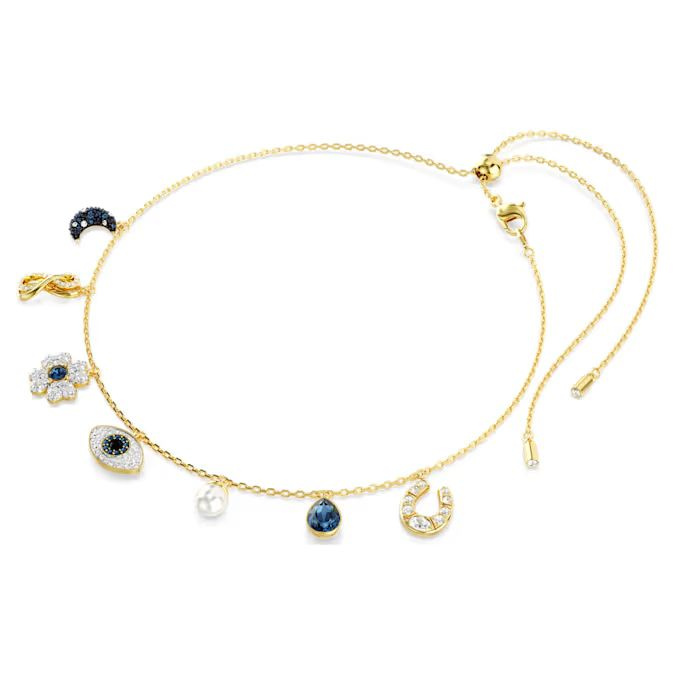 Symbolica choker Moon, infinity, clover, evil eye and horseshoe, Blue, Gold-tone plated