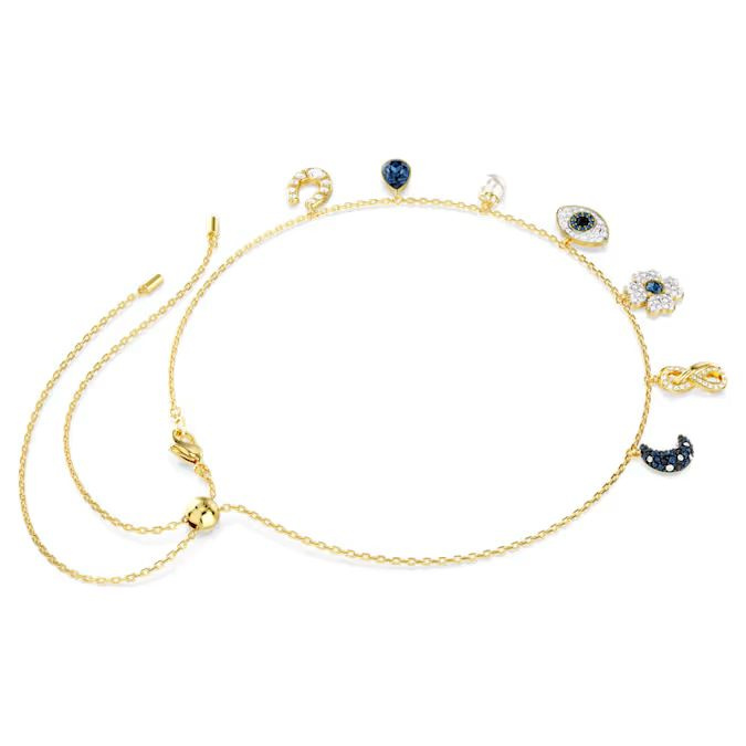 Symbolica choker Moon, infinity, clover, evil eye and horseshoe, Blue, Gold-tone plated