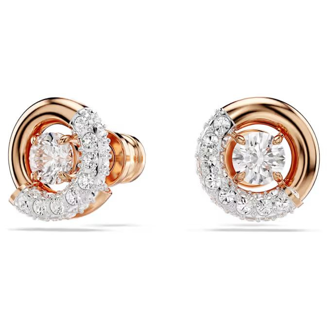 Dextera stud earrings Round cut, White, Rose gold-tone plated