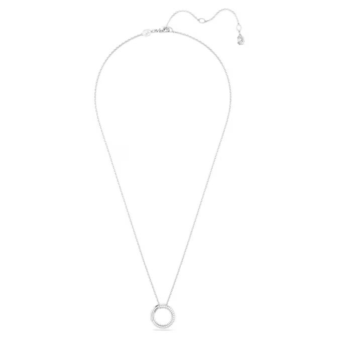 Dextera pendant Pavé, White, Rhodium plated