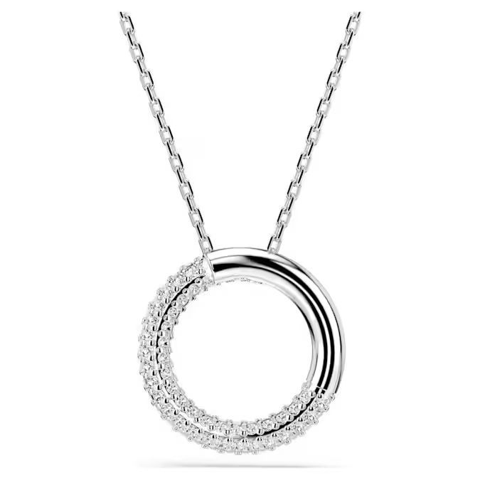 Dextera pendant Pavé, White, Rhodium plated