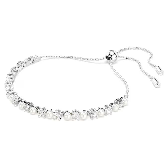 Matrix bracelet Crystal pearl, Round cut, White, Rhodium plated