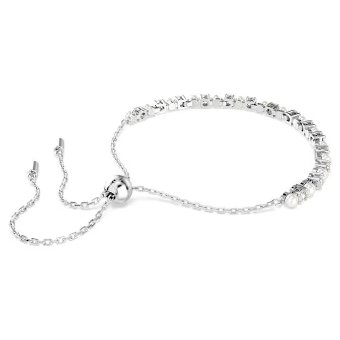 Matrix bracelet Crystal pearl, Round cut, White, Rhodium plated