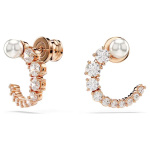 Matrix hoop earrings Crystal pearl, Round cut, White, Rose gold-tone plated