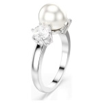 Matrix ring Crystal pearl, Round cut, White, Rhodium plated