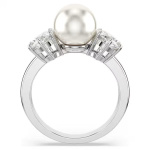 Matrix ring Crystal pearl, Round cut, White, Rhodium plated