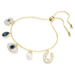 Symbolica bracelet Clover, evil eye and horseshoe, Blue, Gold-tone plated