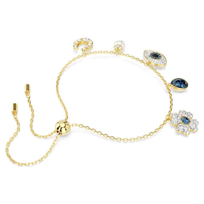 Symbolica bracelet Clover, evil eye and horseshoe, Blue, Gold-tone plated