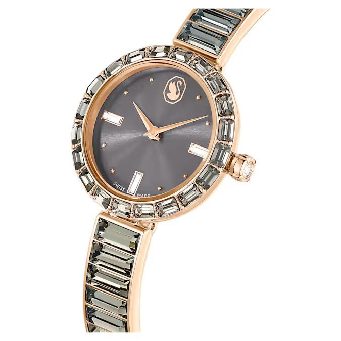 Matrix Bangle watch Swiss Made, Crystal bracelet, Gray, Rose gold-tone finish