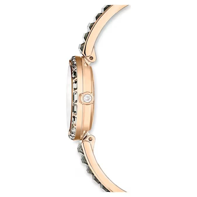 Matrix Bangle watch Swiss Made, Crystal bracelet, Gray, Rose gold-tone finish