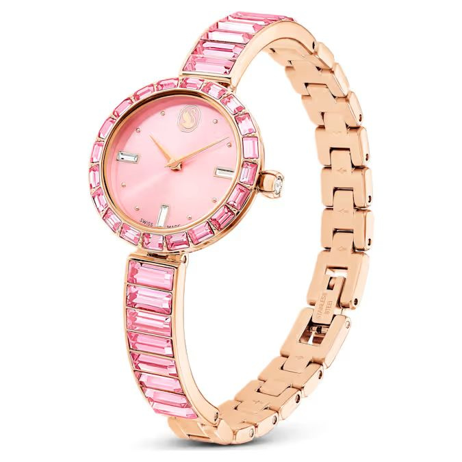 Matrix Bangle watch Swiss Made, Crystal bracelet, Pink, Rose gold-tone finish