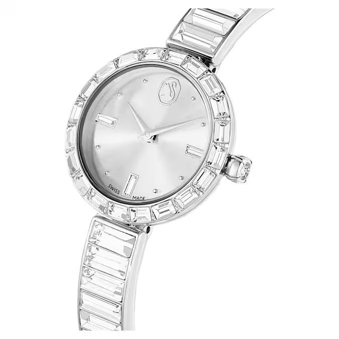 Matrix Bangle watch Swiss Made, Crystal bracelet, Silver tone, Stainless Steel