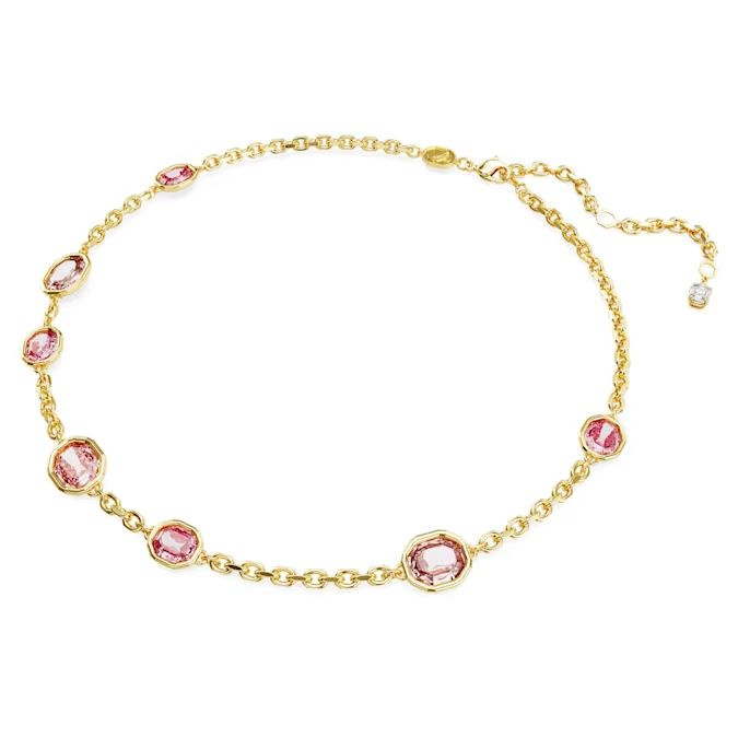Imber necklace Octagon cut, Pink, Gold-tone plated
