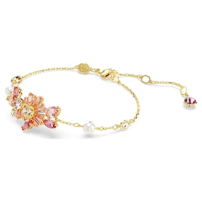 Gema bracelet Mixed cuts, Flower, Pink, Gold-tone plated