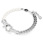 Dextera bracelet Pavé, Crystal pearl, White, Rhodium plated