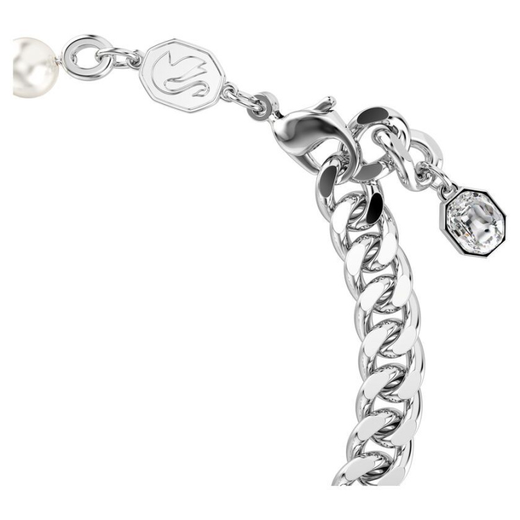 Dextera bracelet Pavé, Crystal pearl, White, Rhodium plated