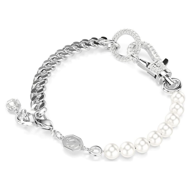 Dextera bracelet Pavé, Crystal pearl, White, Rhodium plated