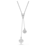 Dextera Y pendant Round cut, Sphere and cube, White, Rhodium plated