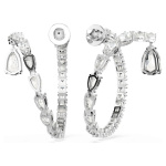 Matrix hoop earrings Mixed cuts, White, Rhodium plated