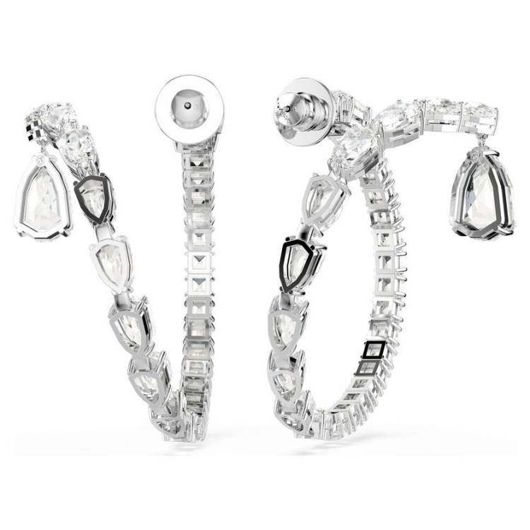 Matrix hoop earrings Mixed cuts, White, Rhodium plated