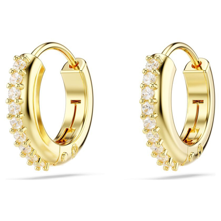 Matrix hoop earrings Round cut, White, Gold-tone plated