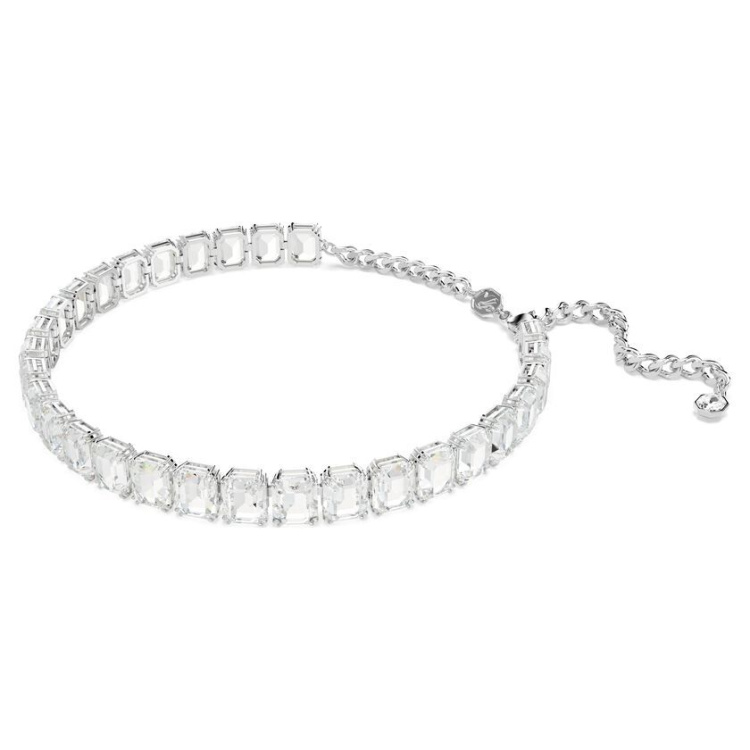 Millenia choker Octagon cut, White, Rhodium plated