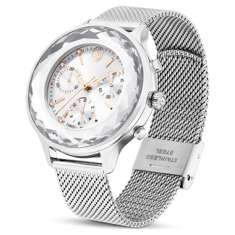 Nova Chrono watch Swiss Made, Metal bracelet, Silver tone, Stainless Steel