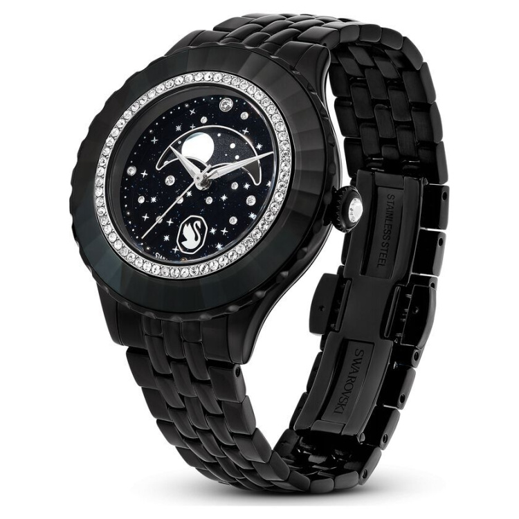 Octea Moon watch Swiss Made, Moon, Metal bracelet, Black, Black finish