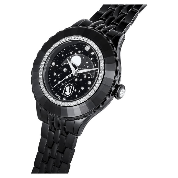 Octea Moon watch Swiss Made, Moon, Metal bracelet, Black, Black finish