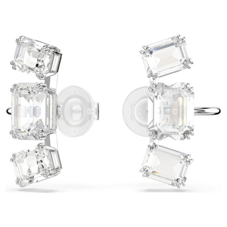 Millenia clip earrings Octagon cut, White, Rhodium plated