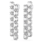 Millenia clip earrings Octagon cut, Long, White, Rhodium plated