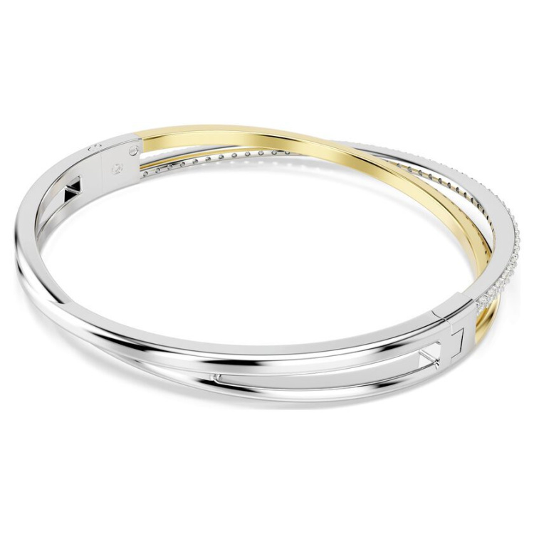 Hyperbola bangle Round cut, White, Mixed metal finish