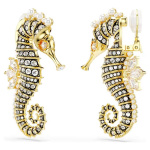 Idyllia clip earrings Crystal pearl, Seahorse, White, Gold-tone plated