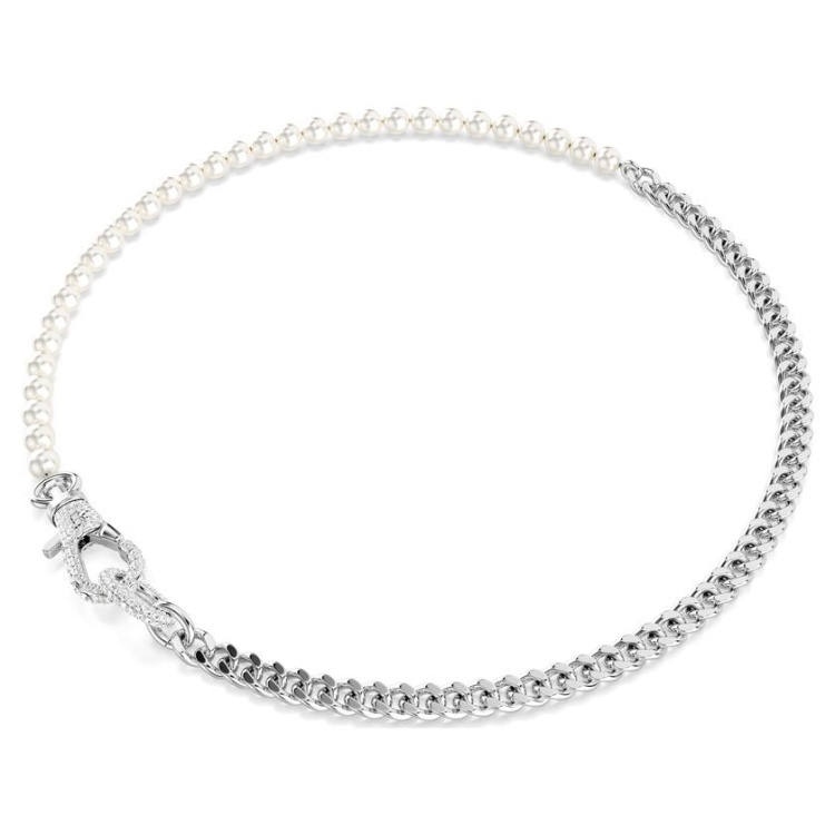 Dextera necklace Pavé, Crystal pearl, White, Rhodium plated