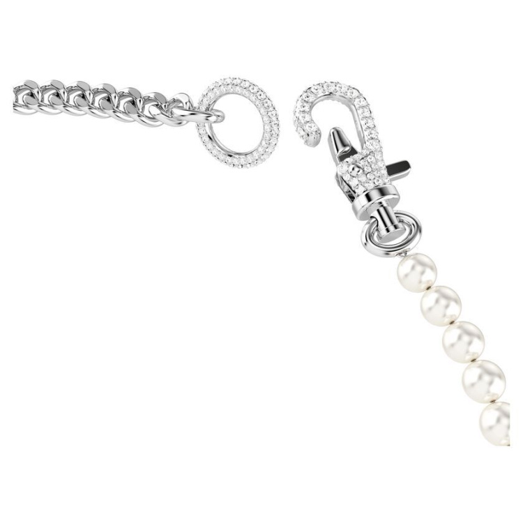 Dextera necklace Pavé, Crystal pearl, White, Rhodium plated