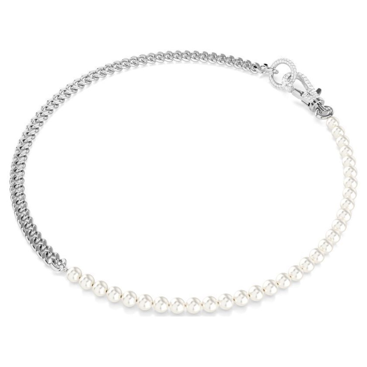 Dextera necklace Pavé, Crystal pearl, White, Rhodium plated