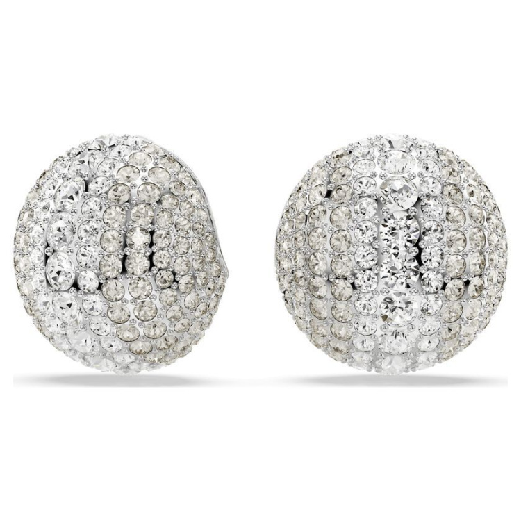 Sublima clip earrings White, Rhodium plated