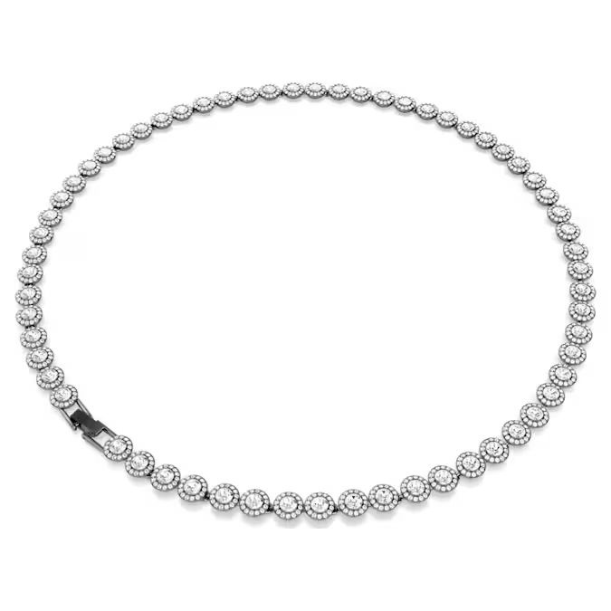 Una Angelic necklace Round cut, Long, White, Ruthenium plated