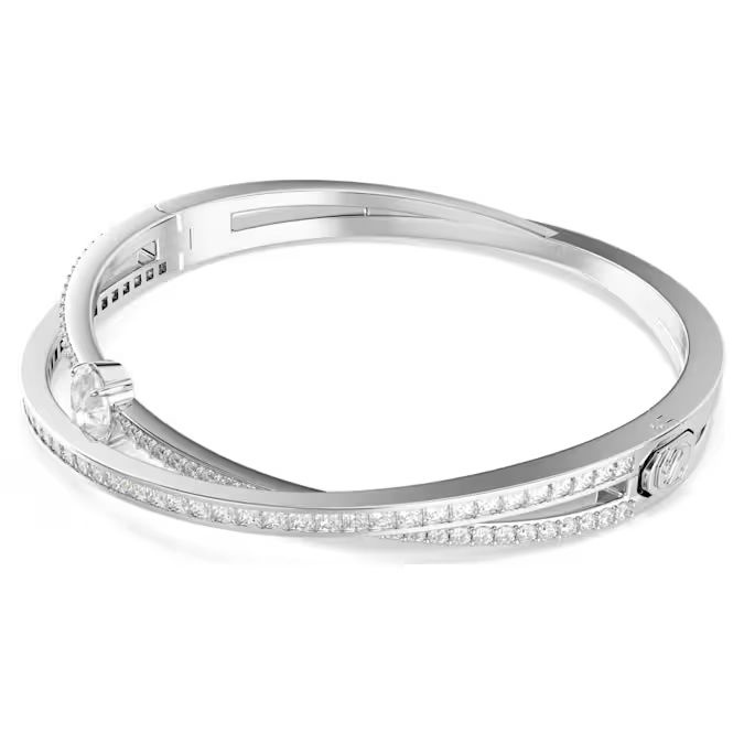 Hyperbola bangle Mixed cuts, White, Rhodium plated