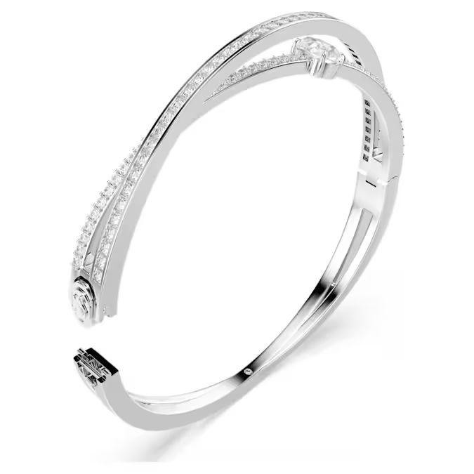 Hyperbola bangle Mixed cuts, White, Rhodium plated