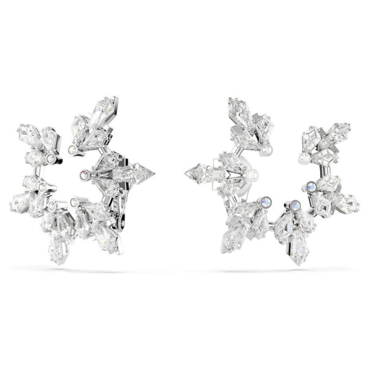 Idyllia clip earrings Mixed cuts, Snowflake, White, Rhodium plated