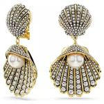 Idyllia clip earrings Crystal pearl, Shell, White, Gold-tone plated