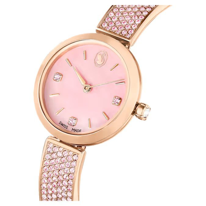 Illumina watch Swiss Made, Crystal bracelet, Pink, Rose gold-tone finish