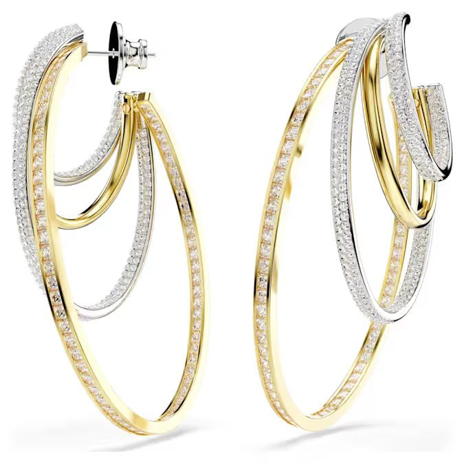 Hyperbola hoop earrings Mixed cuts, Large, White, Mixed metal finish