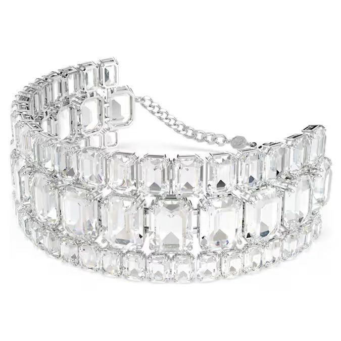 Millenia choker Octagon cut, White, Rhodium plated